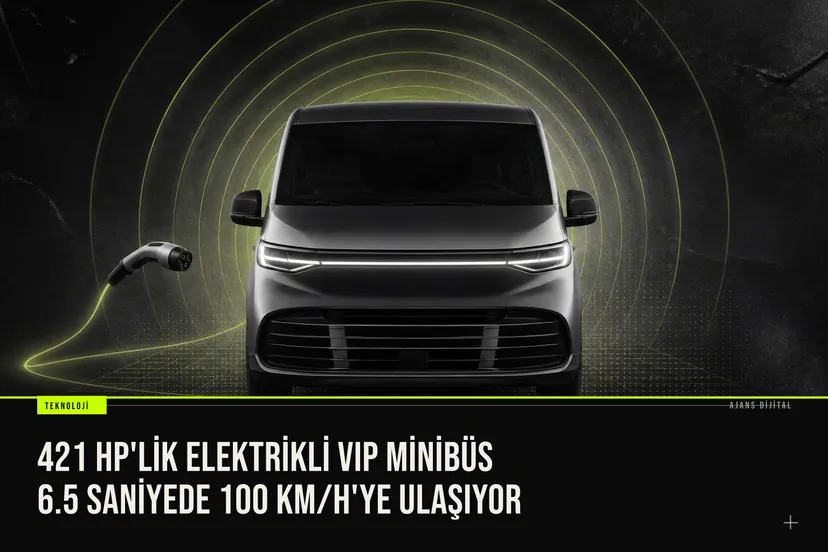 Mercedes-Benz VLE 400 4MATIC elektrikli VIP minibüsün ön üçte bir görünümü, 421 beygir gücü ve dört çekişli şasesi öne çıkıyor.