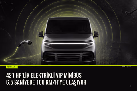 Mercedes-Benz VLE 400 4MATIC elektrikli VIP minibüsün ön üçte bir görünümü, 421 beygir gücü ve dört çekişli şasesi öne çıkıyor.