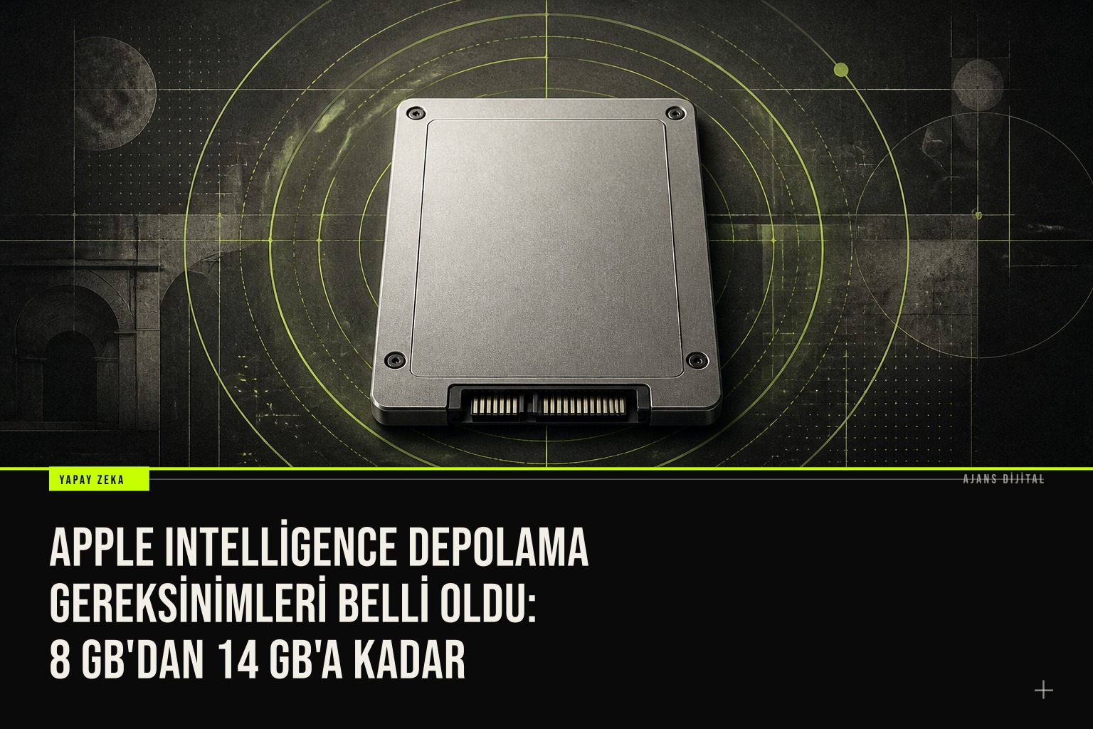 Apple Intelligence için gerekli depolama alanı 8 ila 14 GB aralığını gösteren bir infografik