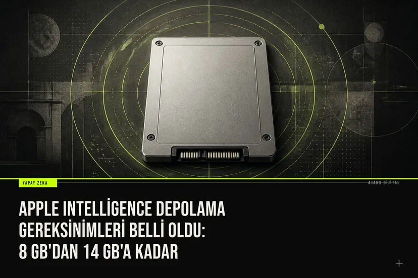 Apple Intelligence için gerekli depolama alanı 8 ila 14 GB aralığını gösteren bir infografik