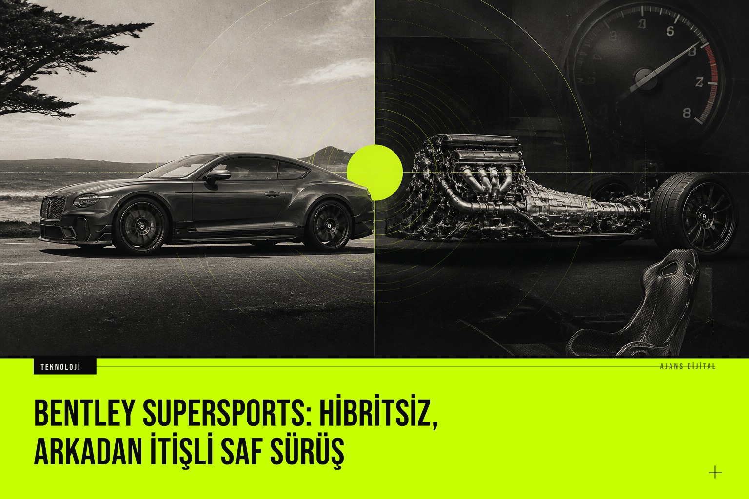 Bentley Supersports, hibrit ve dört çekerden arındırılmış yapısıyla arkadan itişli saf sürüş odaklı bir performans otomobili olarak öne çıkıyor.