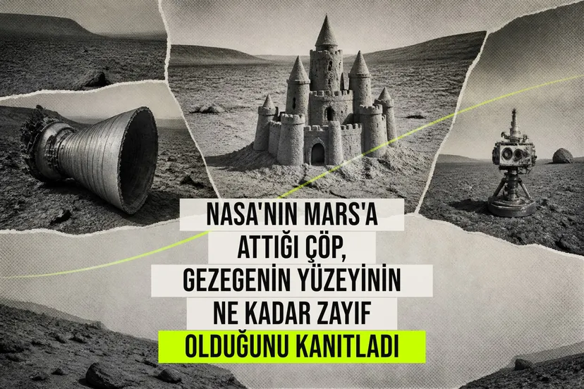 Mars yüzeyinde NASA'nın Mars 2020 görevi balast kütleleri ve roket parçalarının yarattığı beş çukur, gezegenin kumsu ve zayıf toprağını ortaya koyuyor.
