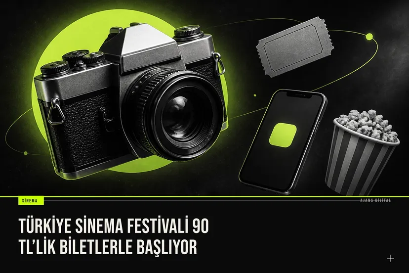 fotoğraf, Türkiye Sinema Festivali afişi; 26-27 Eylül'de 75 ilde 1.500 sinema salonunda 90 TL'ye bilet satışı ve indirim kodu detayları.