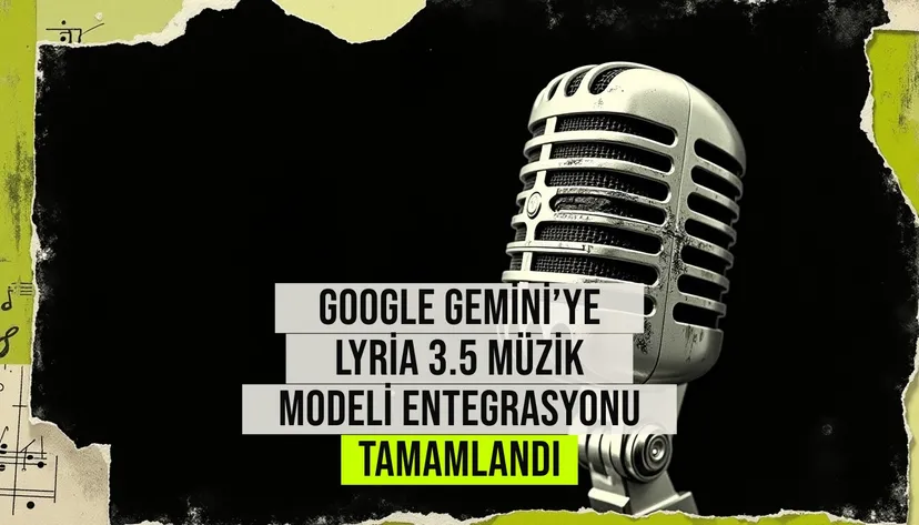 resim Google Gemini uygulamasının ekran görüntüsü, Lyria 3.5 müzik modeli entegrasyonunu gösteren bir arayüz ve notalar
