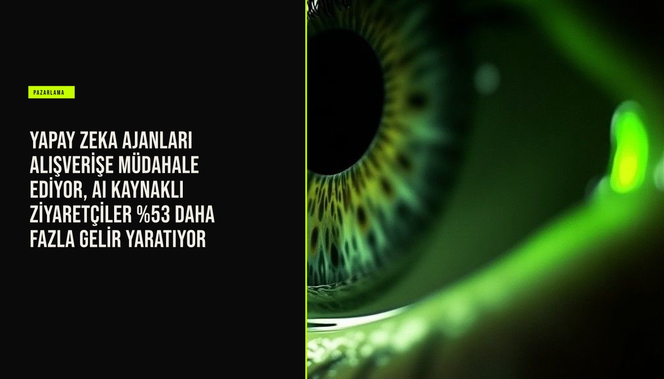 Akıllı telefon ekranında bir yapay zeka asistanının ürün önerileri sunduğu ve kullanıcının sepetine ekleme yaparken dijital analiz grafiklerinin arka planda göründüğü bir alışveriş sahnesi