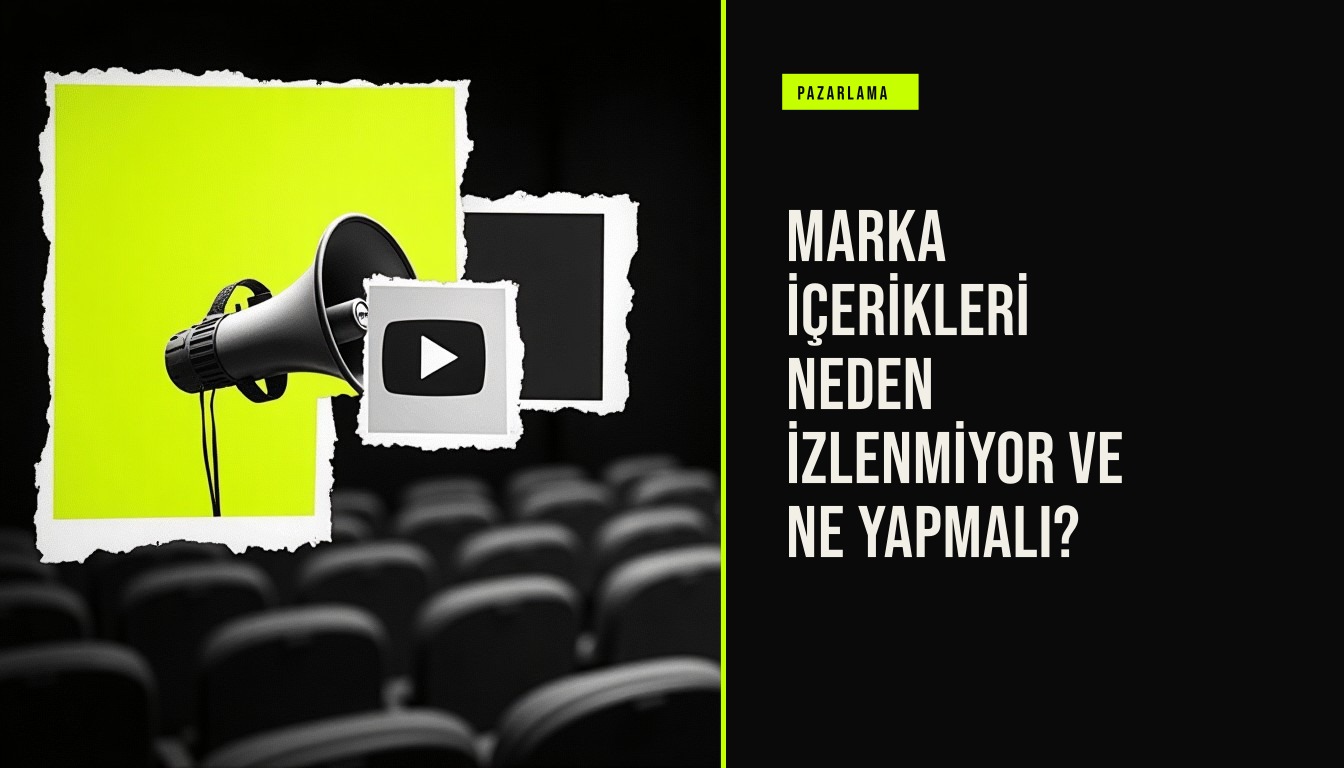 YouTube'da marka tarafından üretilen brand entertainment videolarının düşük izlenme oranını gösteren bir grafik ve ikonlar içeriyor.