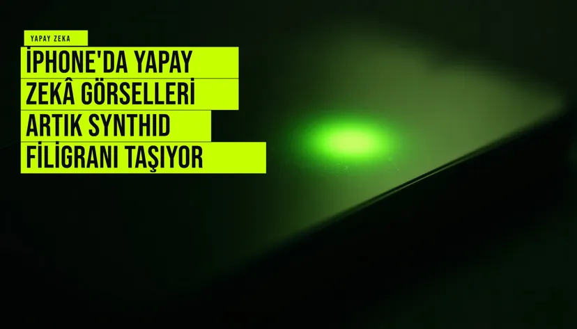 iPhone ekranında Image Playground ile oluşturulmuş yapay zeka görseli üzerinde SynthID filigran simgesi belirgin duruyor.