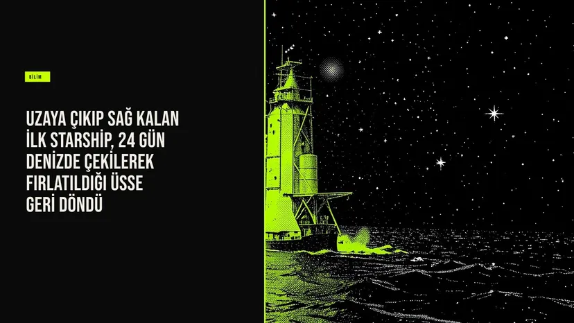 Uzaya çıkıp sağ kalan ilk Starship, 24 gün denizde çekilerek fırlatıldığı üsse geri döndü haberi için üretilen kapak görseli