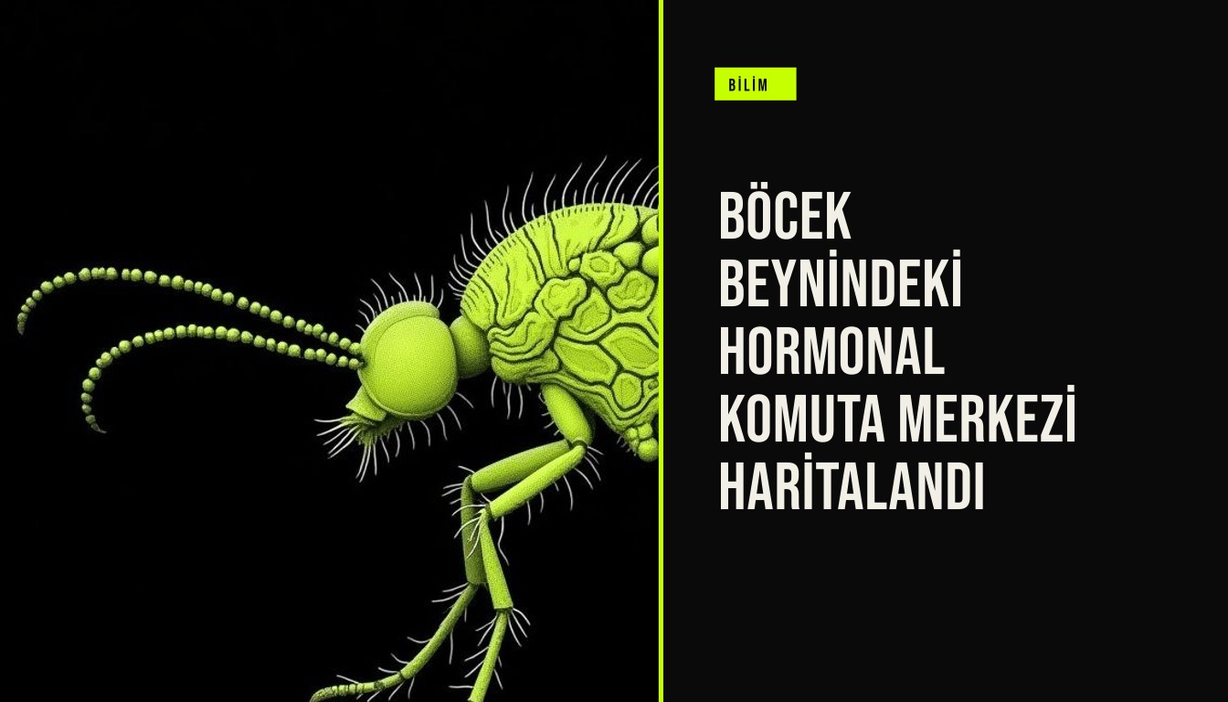 İnek böceği beynindeki hormonal komuta merkezinin sinir bağlantı haritasını gösteren bilimsel görselleştirme.