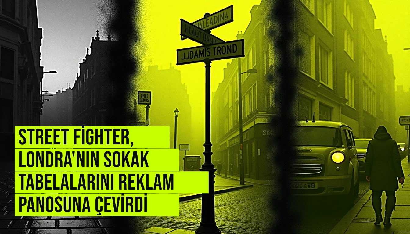 Londra'nın bir ana sokak tabelasında, Street Fighter logosu turuncu renkte 'Fighter' kelimesi eklenmiş ve şehrin simgesi haline gelen görüntü