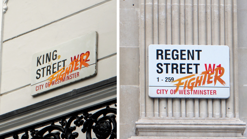 Street Fighter, Londra’nın sokak tabelalarını reklam alanına dönüştürdü