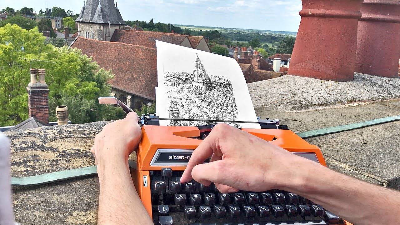 Video Thumbnail: Typewriter Art with a Rooftop View! James Cook Artwork
